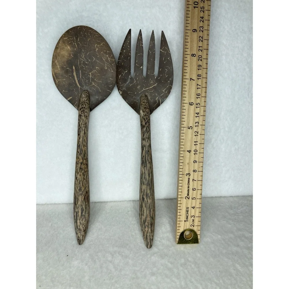 Coconut‎ Shell Salad Utensil Serving Set Spoon Fork 9